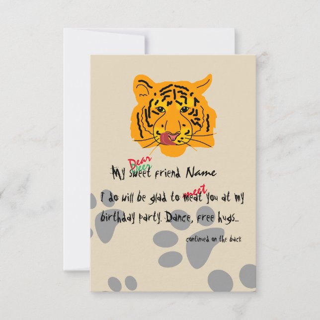 Tiger Birthday Party Customizable Invitation (Front)
