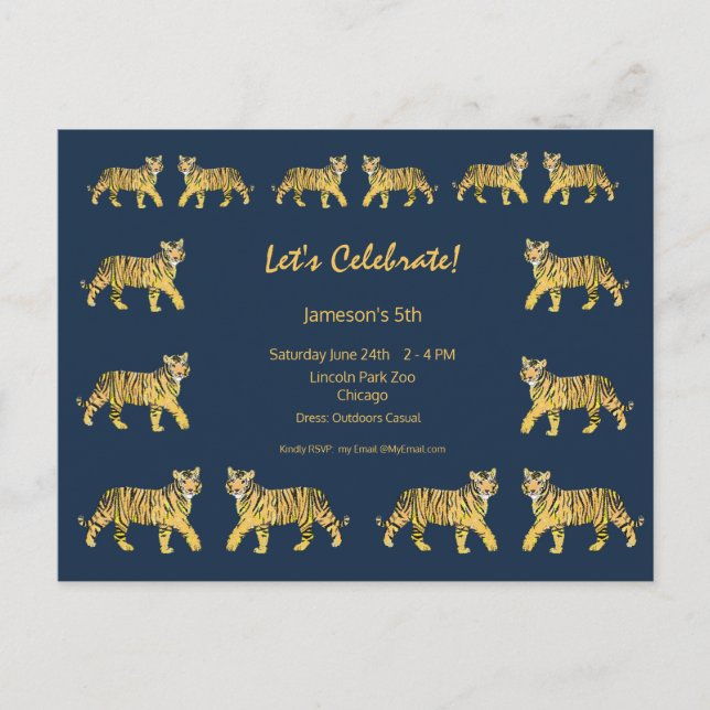 Tiger Birthday Party Invitation Postcard (Front)