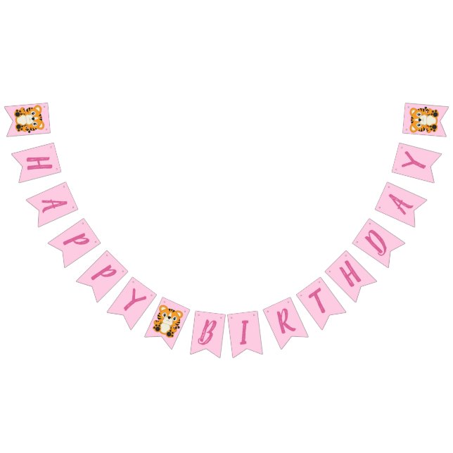 Tiger Birthday Party Pink Bunting Flags (All)