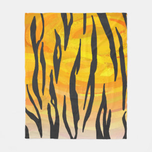 Tiger Black and Orange Print Fleece Blanket