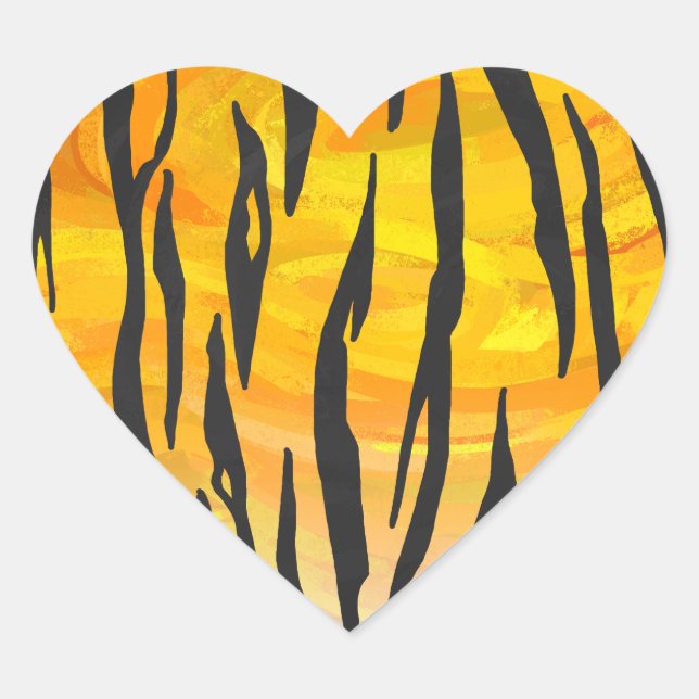 Tiger Black and Orange Print Heart Sticker (Front)
