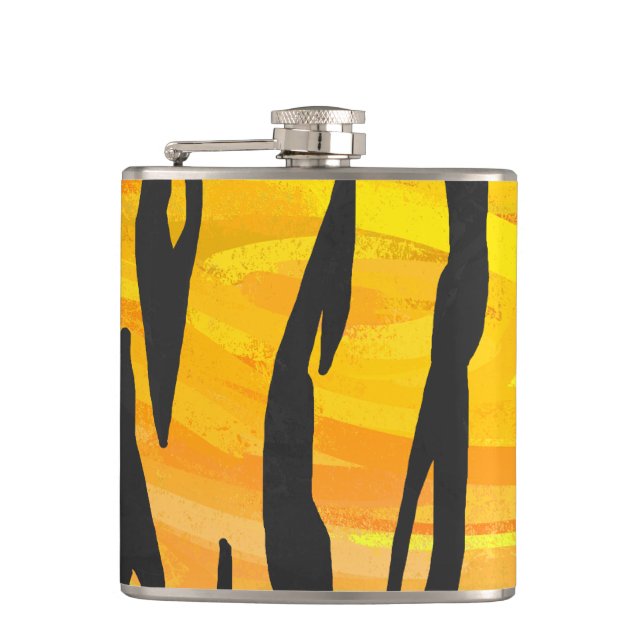 Tiger Black and Orange Print Hip Flask (Front)