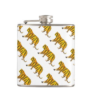 Tiger Black and Orange Print Hip Flask
