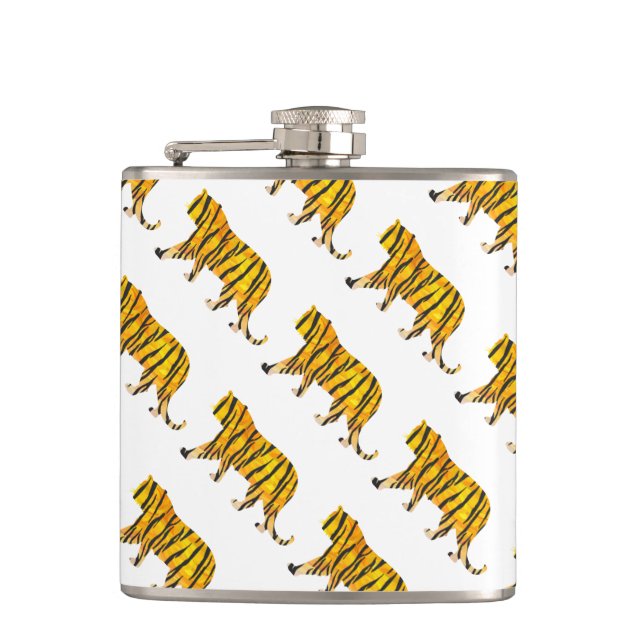 Tiger Black and Orange Print Hip Flask (Front)