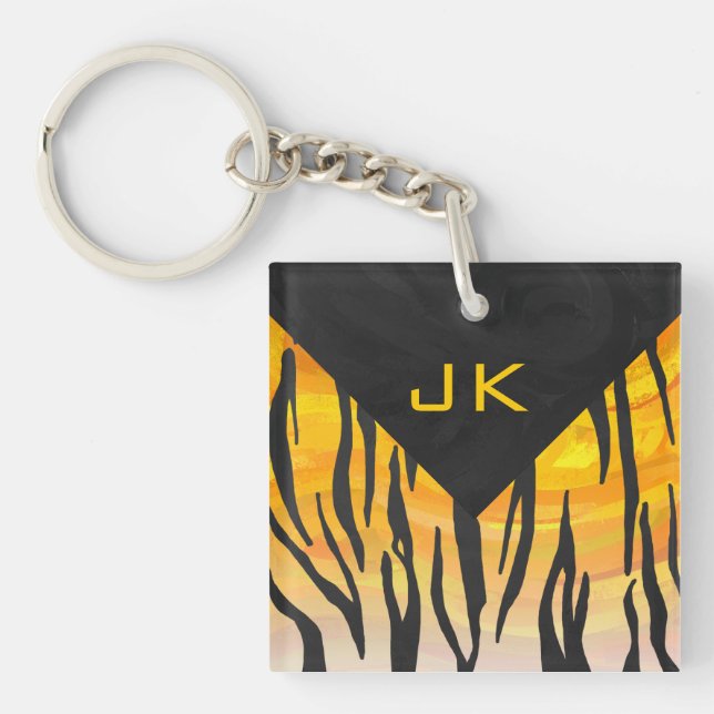 Tiger Black and Orange Print Keychain (Front)
