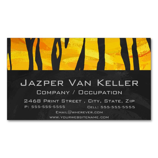 Tiger Black and Orange Print Magnetic Business Card (Front)