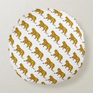 Tiger Black and Orange Print Round Pillow