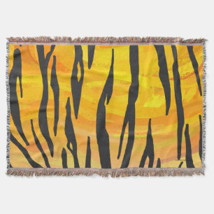 Tiger Black and Orange Print Throw Blanket