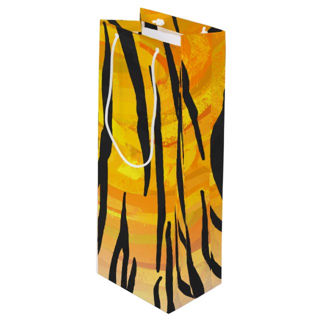 Tiger Black and Orange Print Wine Gift Bag (Front Angled)