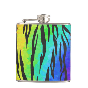 Tiger Black and Rainbow Gifts Hip Flask
