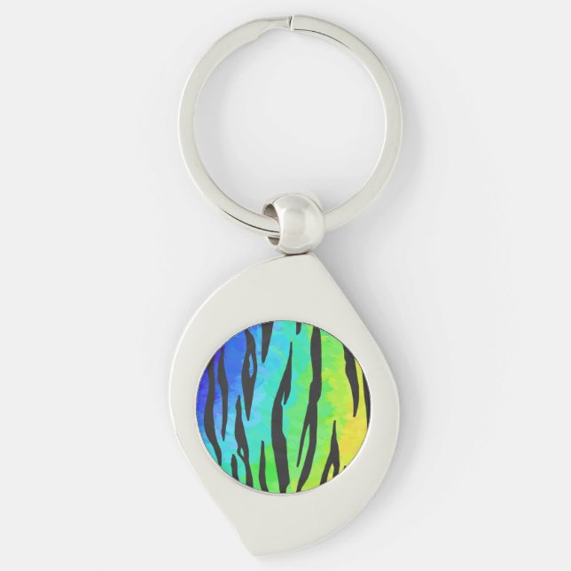 Tiger Black and Rainbow Gifts Keychain (Front)