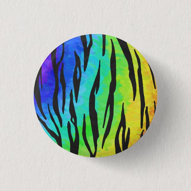 Tiger Black and Rainbow Print 1 Inch Round Button (Front)