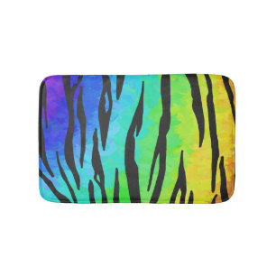 Tiger Black and Rainbow Print Bath Mat