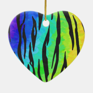 Tiger Black and Rainbow Print Ceramic Ornament