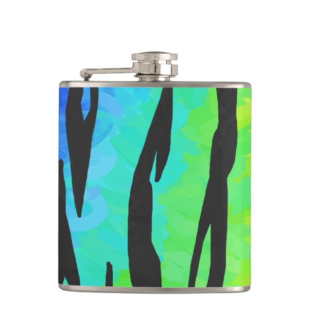 Tiger Black and Rainbow Print Hip Flask (Front)