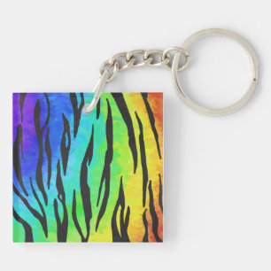 Tiger Black and Rainbow Print Keychain