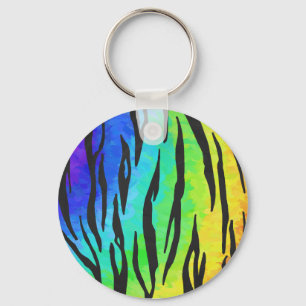 Tiger Black and Rainbow Print Keychain