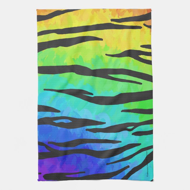 Tiger Black and Rainbow Print Kitchen Towel (Vertical)