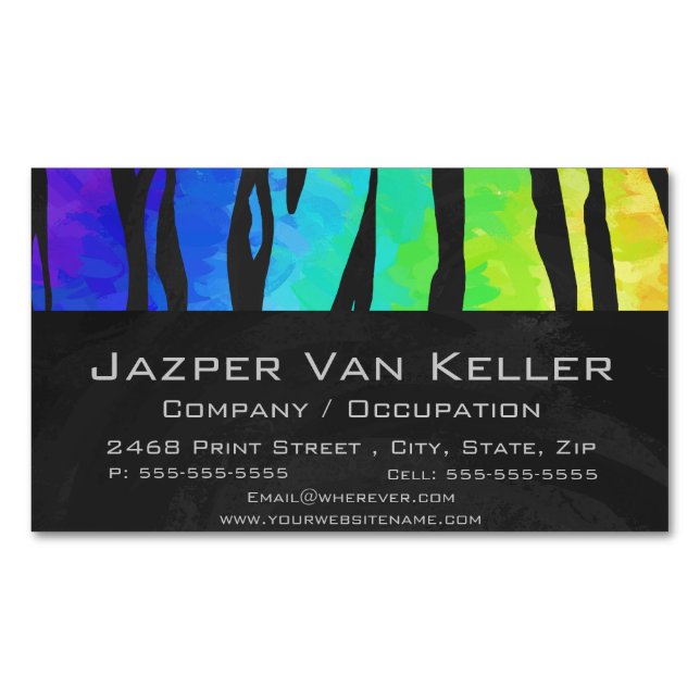 Tiger Black and Rainbow Print Magnetic Business Card (Front)
