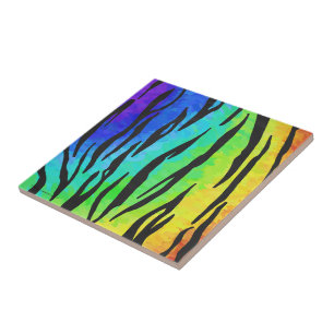 Tiger Black and Rainbow Print Tile