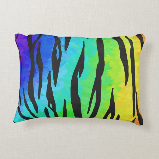 Tiger Black and Rainbow Stuff Accent Pillow (Back)