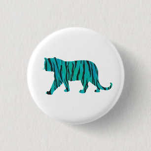 Tiger Black and Teal Print 1 Inch Round Button