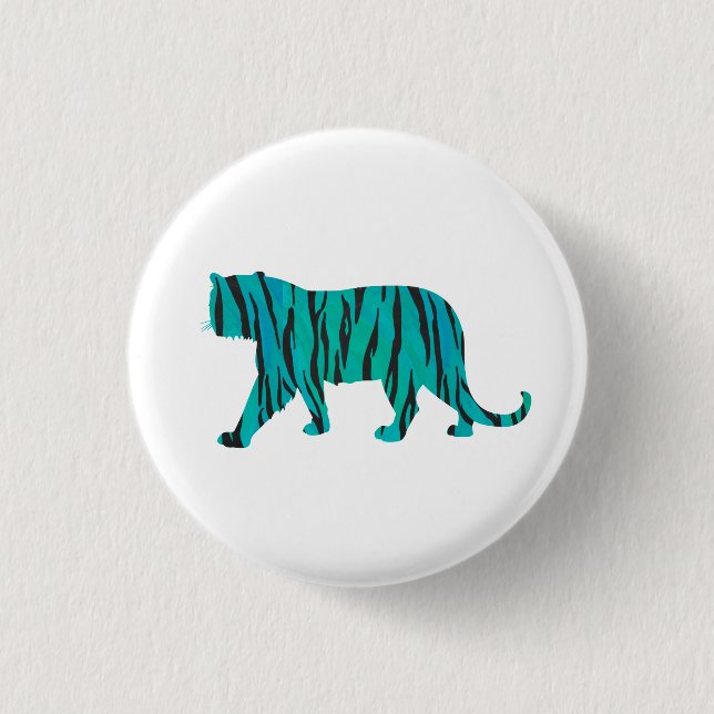Tiger Black and Teal Print 1 Inch Round Button (Front)