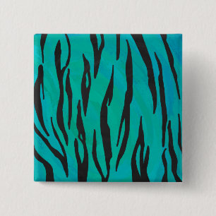 Tiger Black and Teal Print 2 Inch Square Button