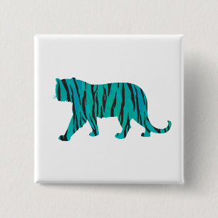 Tiger Black and Teal Print 2 Inch Square Button