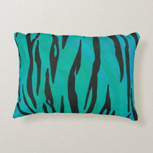 Tiger Black and Teal Print Accent Pillow