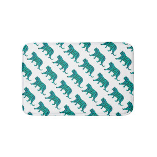 Tiger Black and Teal Print Bath Mat