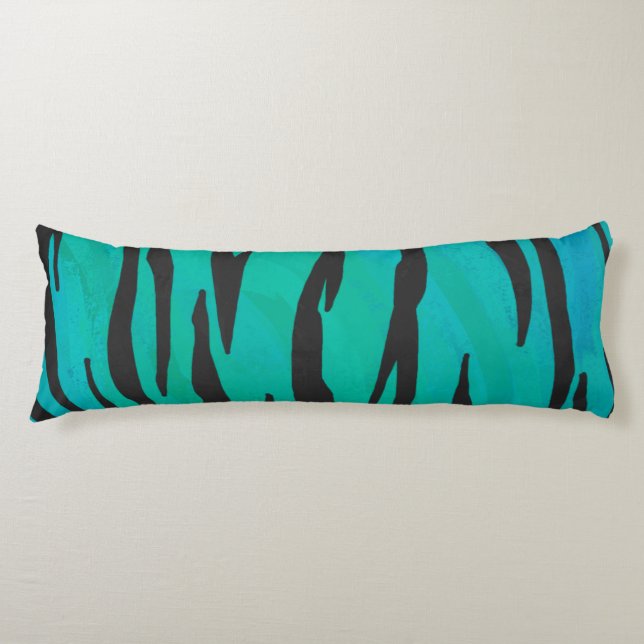 Tiger Black and Teal Print Body Pillow (Front)