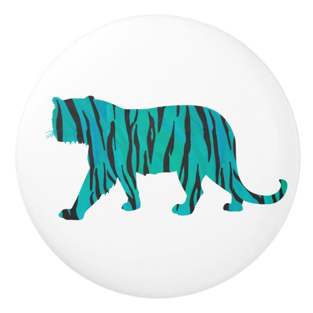 Tiger Black and Teal Print Ceramic Knob (Front)