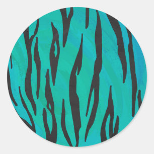Tiger Black and Teal Print Classic Round Sticker