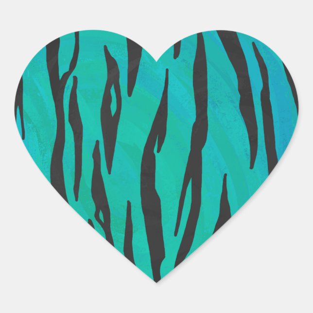 Tiger Black and Teal Print Heart Sticker (Front)