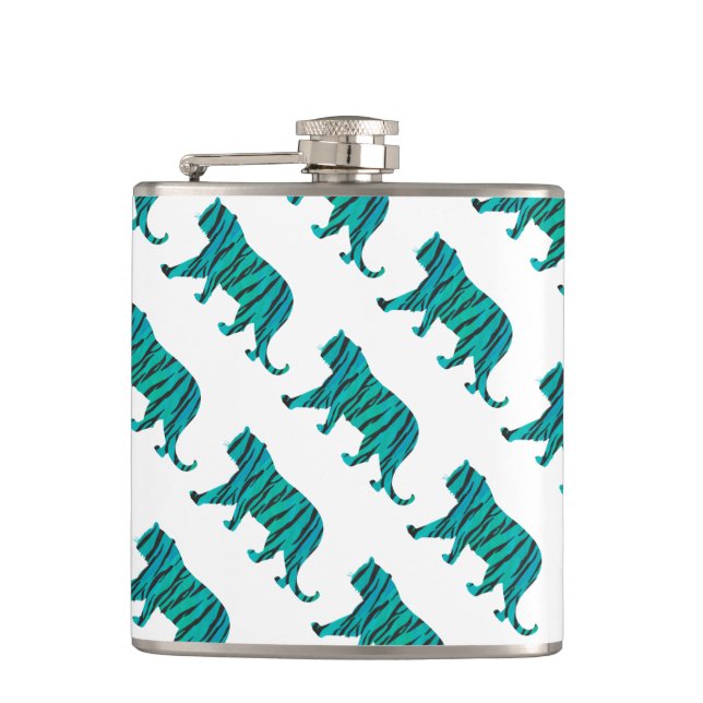 Tiger Black and Teal Print Hip Flask (Front)