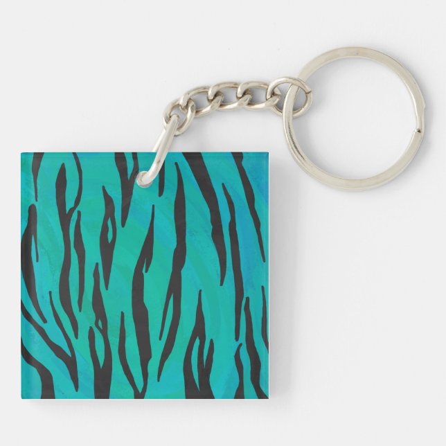 Tiger Black and Teal Print Keychain (Back)