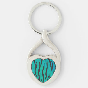 Tiger Black and Teal Print Keychain