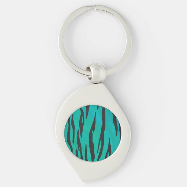 Tiger Black and Teal Print Keychain (Front)