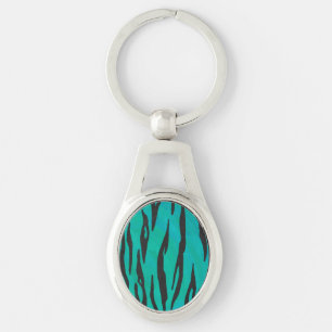 Tiger Black and Teal Print Keychain