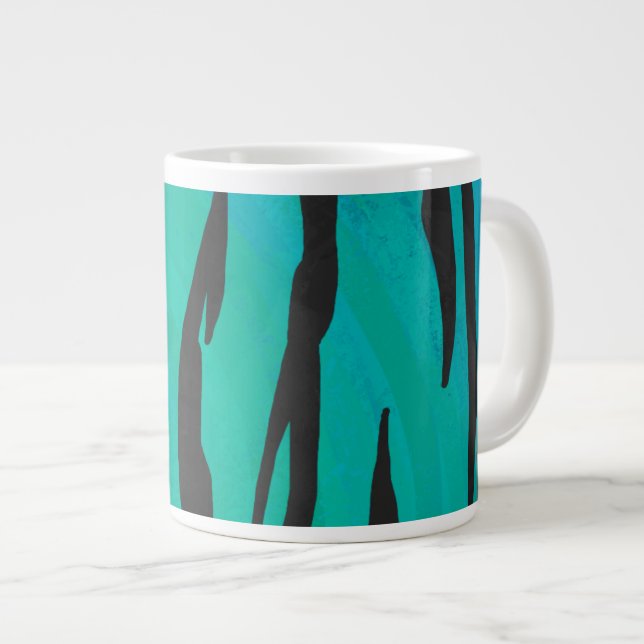 Tiger Black and Teal Print Large Coffee Mug (Front Right)