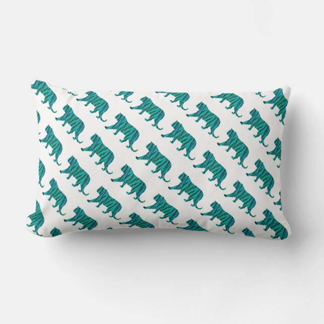 Tiger Black and Teal Print Lumbar Pillow (Front)