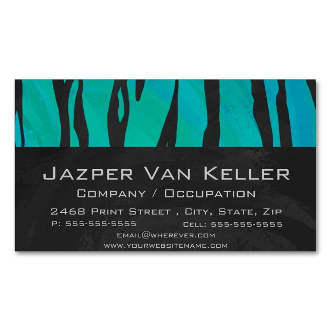 Tiger Black and Teal Print Magnetic Business Card (Front)