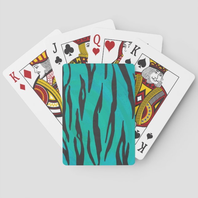 Tiger Black and Teal Print Playing Cards (Back)