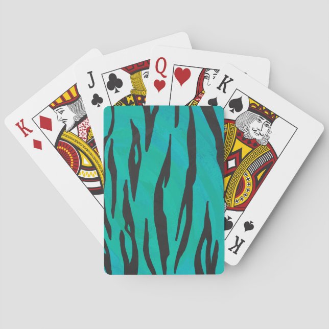 Tiger Black and Teal Print Playing Cards (Back)