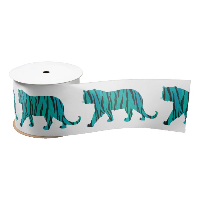 Tiger Black and Teal Print Satin Ribbon (Spool)