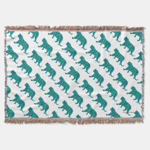 Tiger Black and Teal Print Throw Blanket
