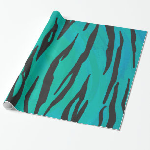 Tiger Black and Teal Print Wrapping Paper
