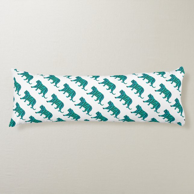 Tiger Black and Teal Silhouettes Body Pillow (Front)
