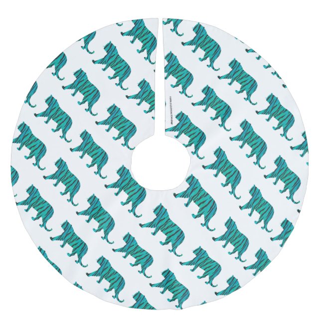 Tiger Black and Teal Silhouettes Brushed Polyester Tree Skirt (Front)